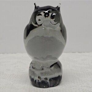 Vintage Danish C.E.FRITZSHCE Smokey Glass Owl Figurine Paperweight Scandinavian